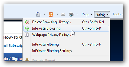 Internet Explorer InPrivate browsing, fig. 1